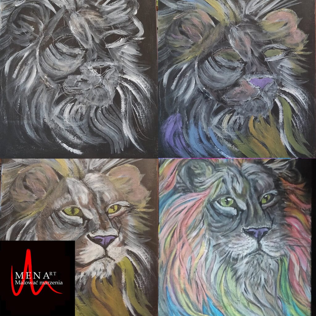 Lew w trakcie malowania